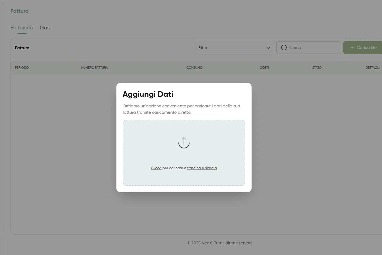 Schermata aggiunta dati